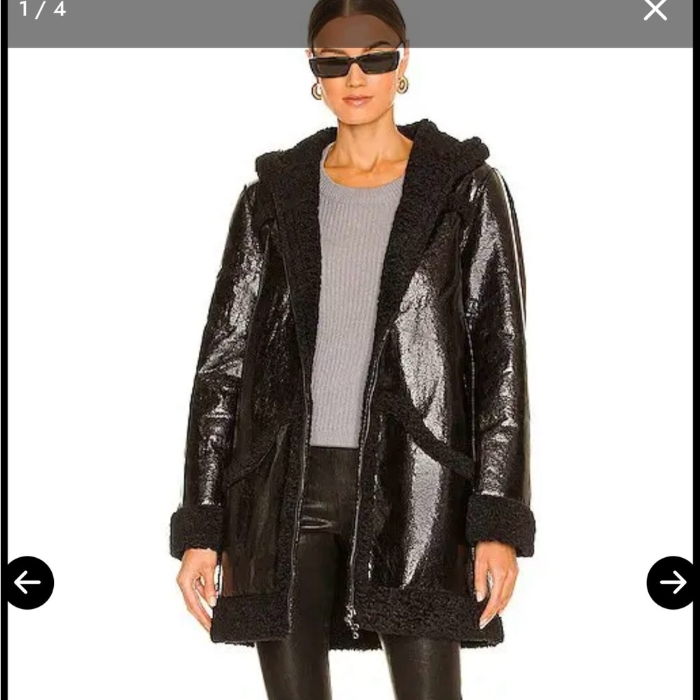 Apparis Ariana Coat in Black NWT Shiny Black Teddy size M